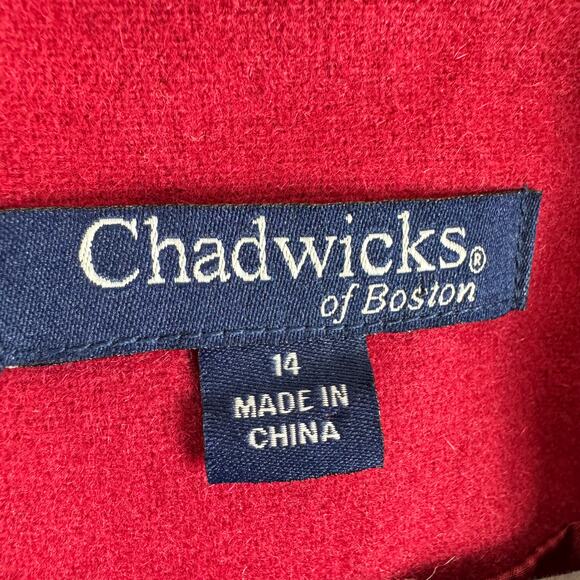 Chadwicks Red Collared Single Breasted Button Up Lined Wool Pea Coat Size M - Picture 4 of 5